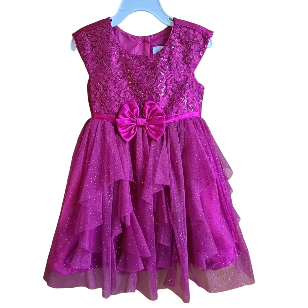 NWOT 3T Toddler Girl's Holidays Maroon Sparkling Dress With Belt